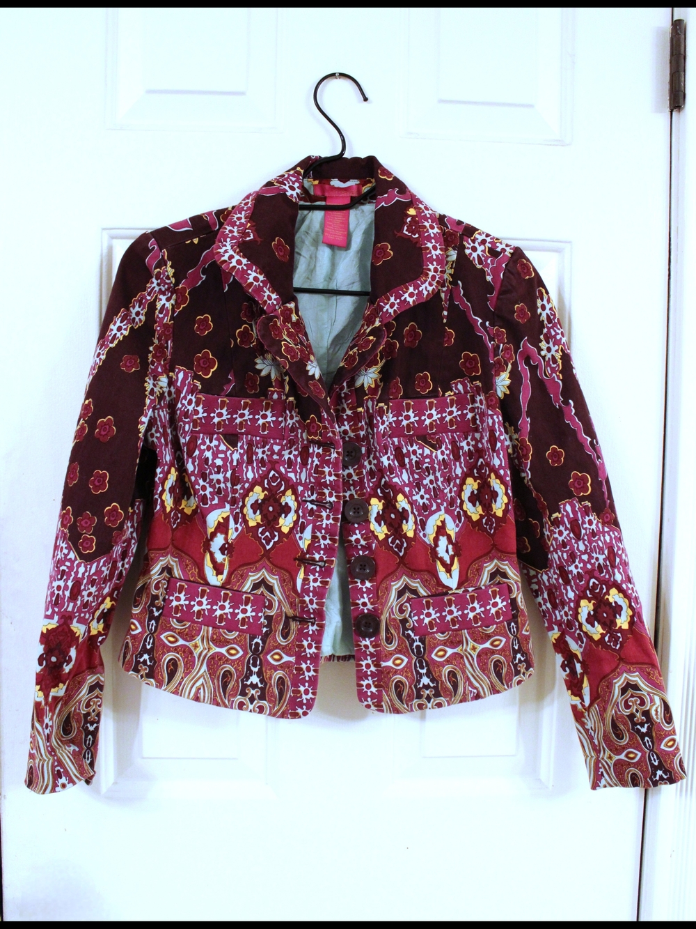Thalia Sodi Red & Burgundy Floral Patchwork Blazer